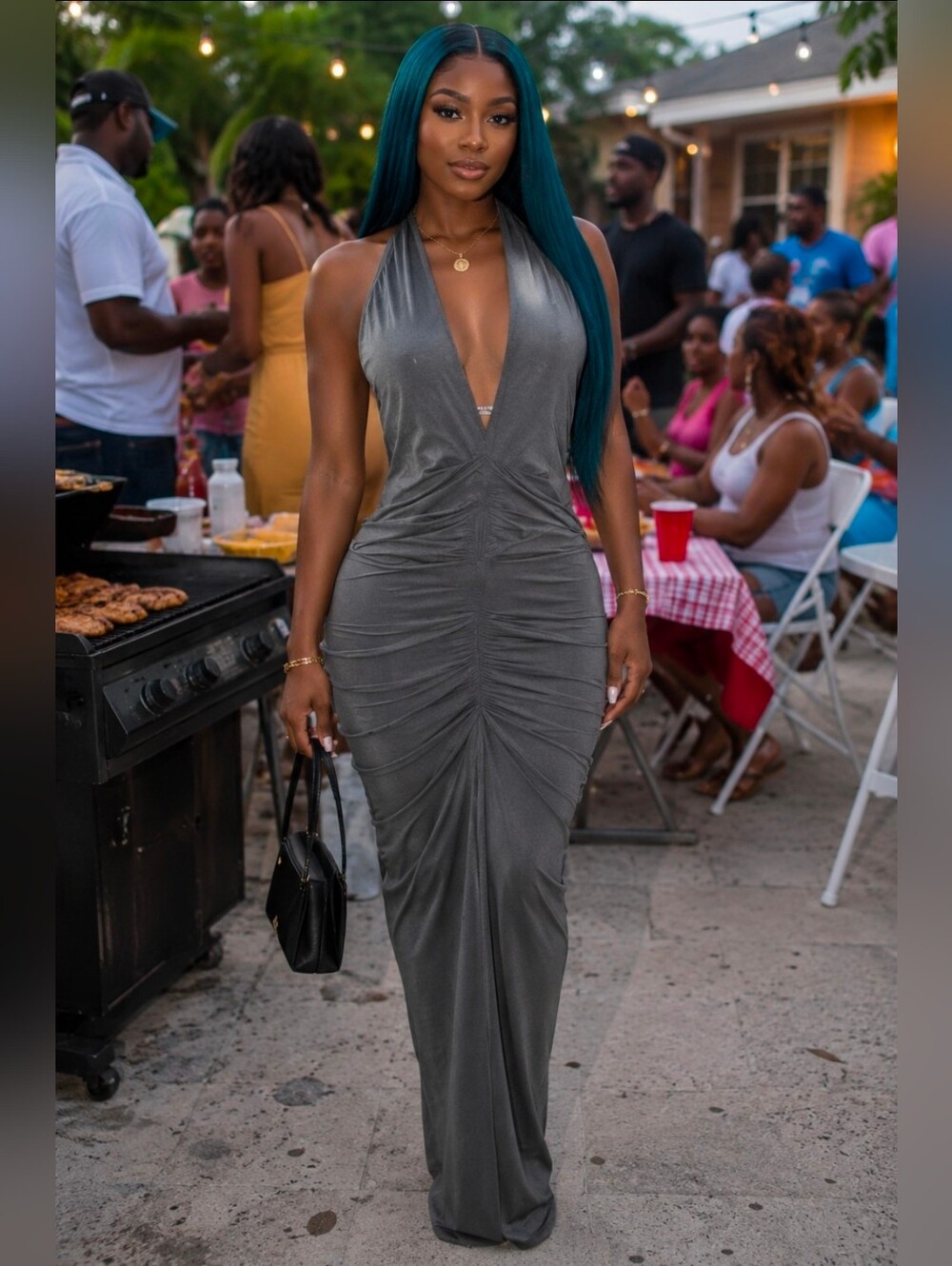 Halter Maxi Dress in Charcoal Gray -